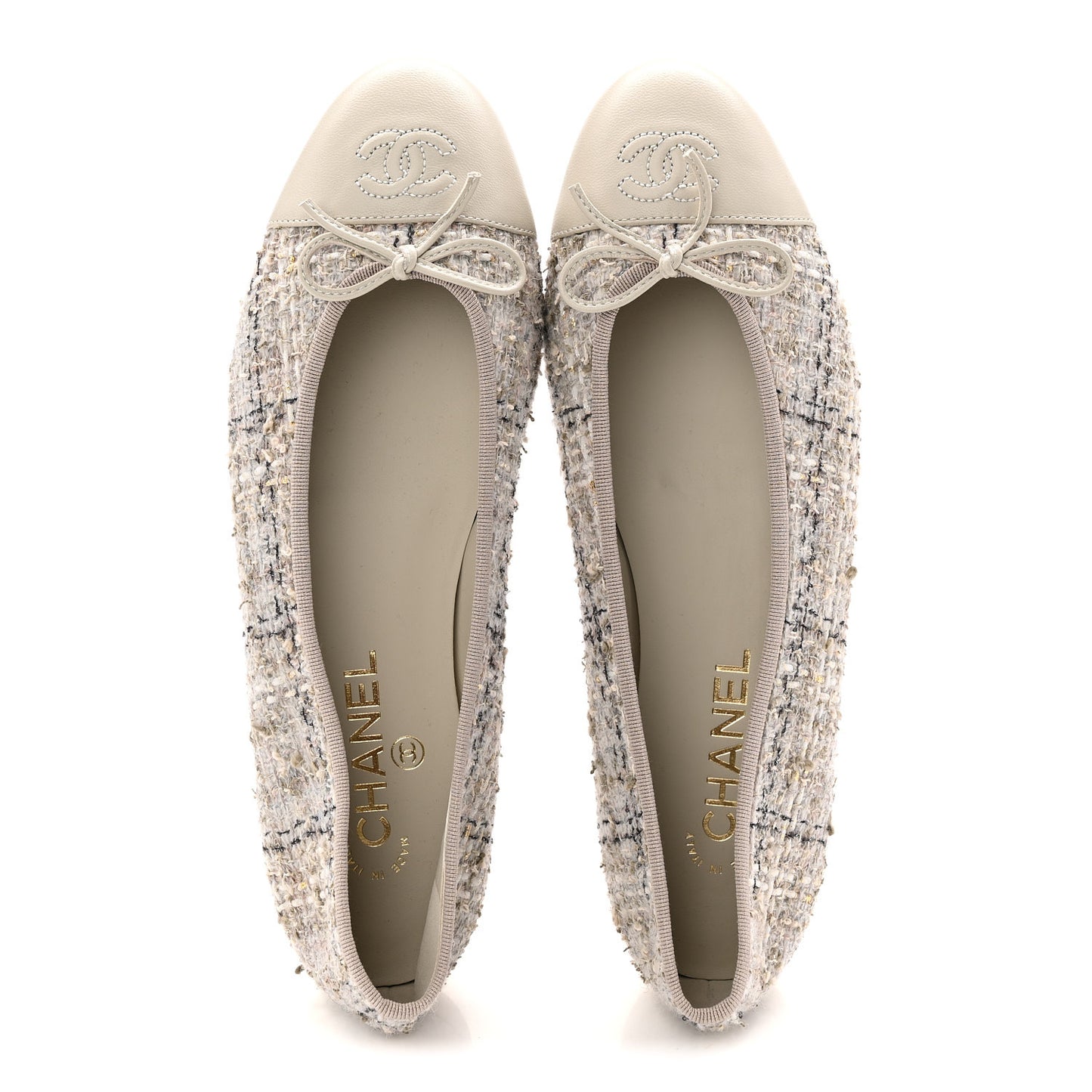 Tweed Lambskin Cap Toe Ballerina Flats 40 Grey Multicolor