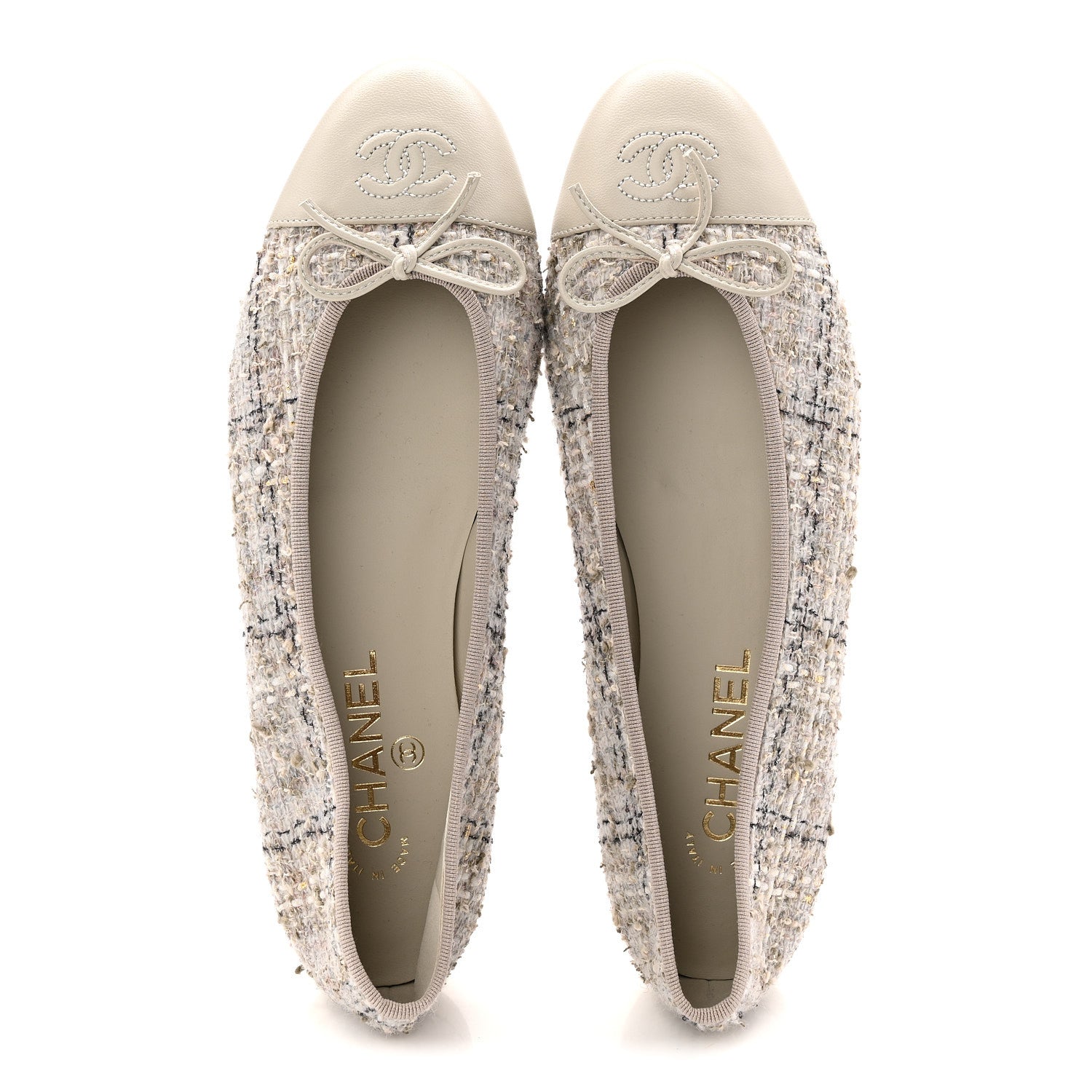 Chanel Tweed Lambskin Cap Toe Ballerina Flats 40 Grey Multicolor 2 of 9