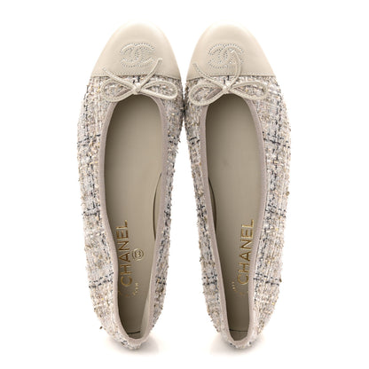 Chanel Tweed Lambskin Cap Toe Ballerina Flats 40 Grey Multicolor 2 of 9