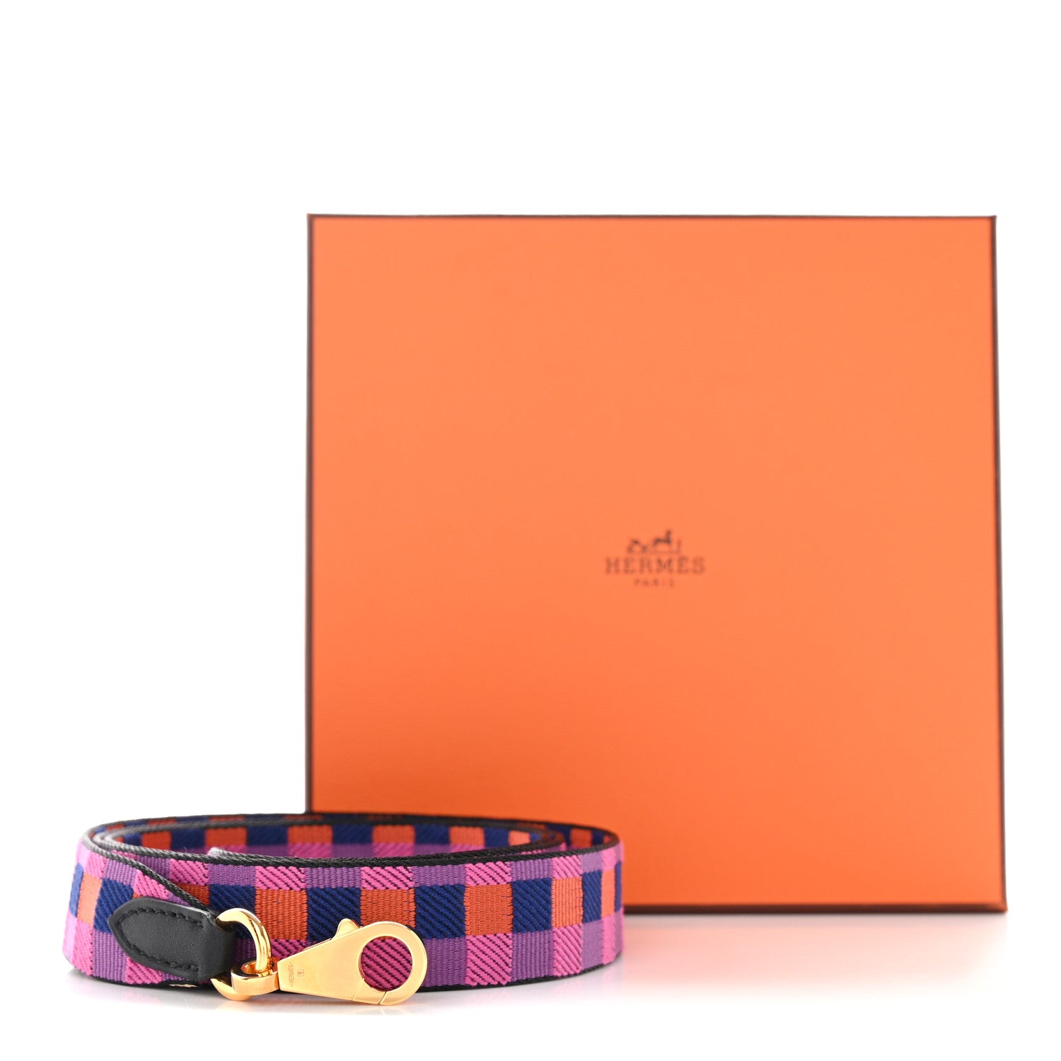 Hermes Toile Swift 25mm Maxi Quadrille Shoulder Strap Saphir Anemone Capucine Black 5 of 5
