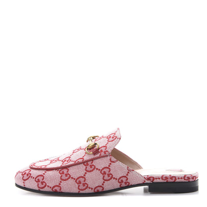 Gucci Canvas GG Monogram Horsebit Womens Princetown Slippers 35 Gardenia Hibiscus Red 1 of 8