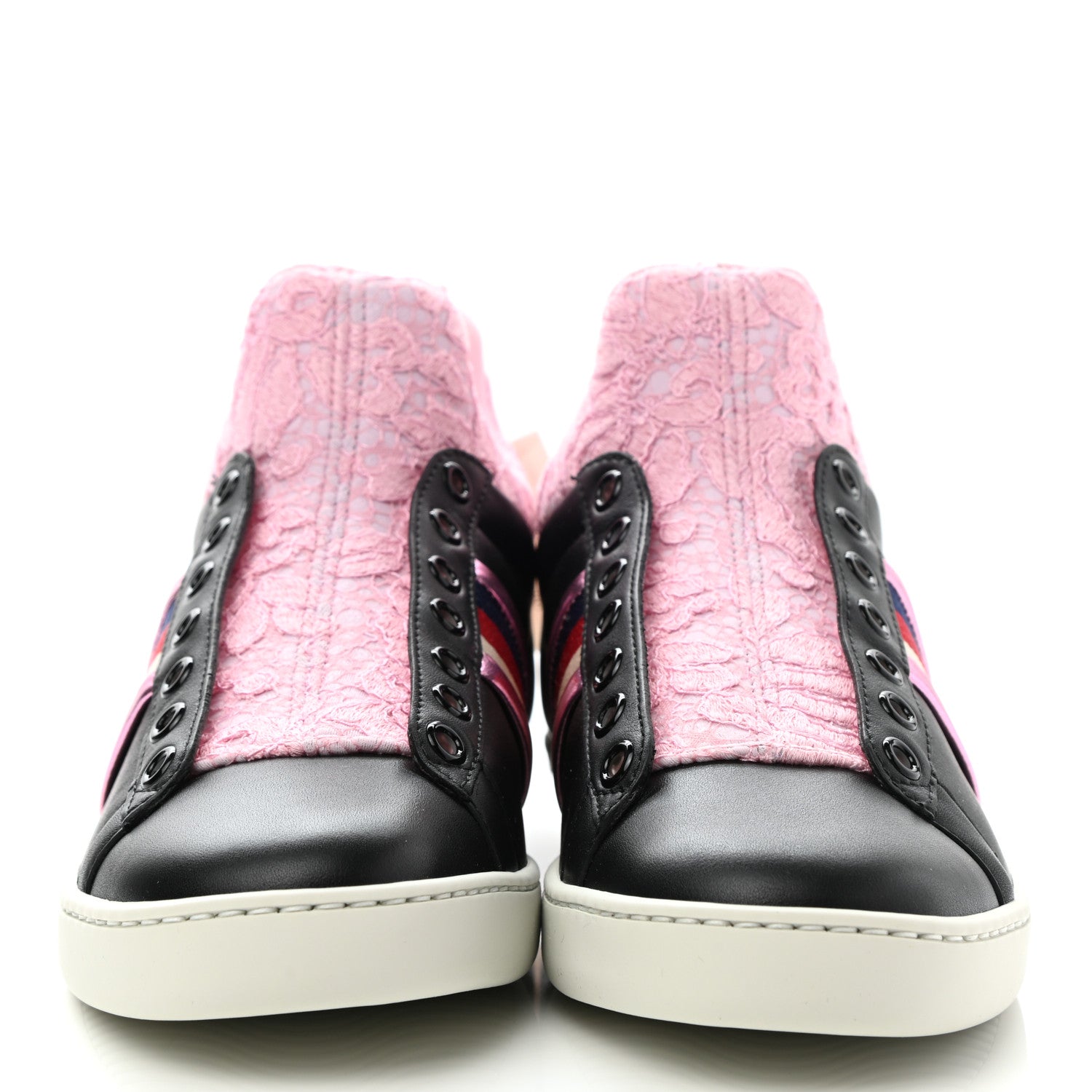 Gucci Calfskin Lace Ayers Sylvie Web Womens New Ace High Top Sneakers 35.5 Black 2 of 8