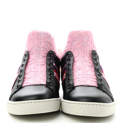 Gucci Calfskin Lace Ayers Sylvie Web Womens New Ace High Top Sneakers 35.5 Black 2 of 8