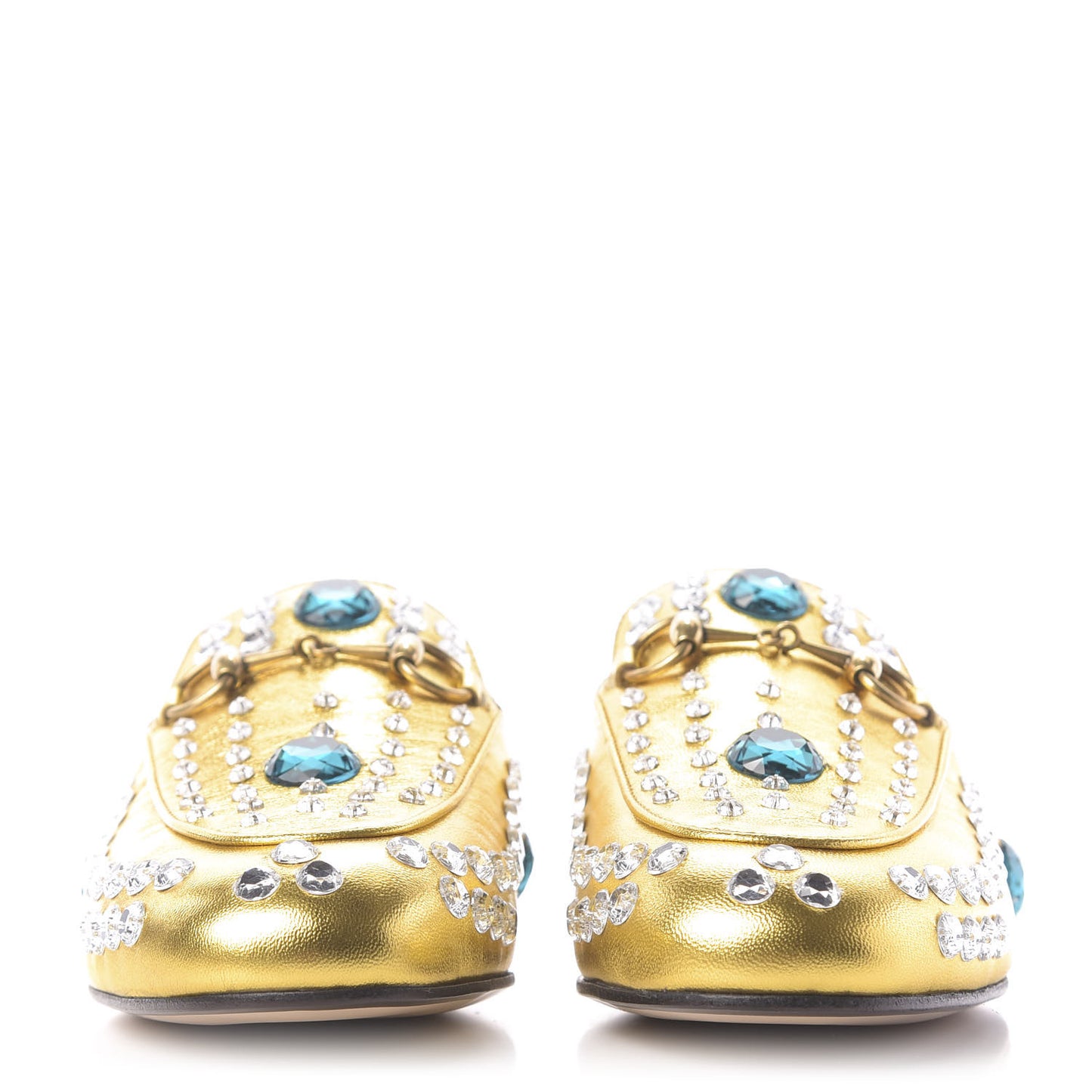 Metallic Nappa Crystal Womens Princetown Slippers 35.5 Gold