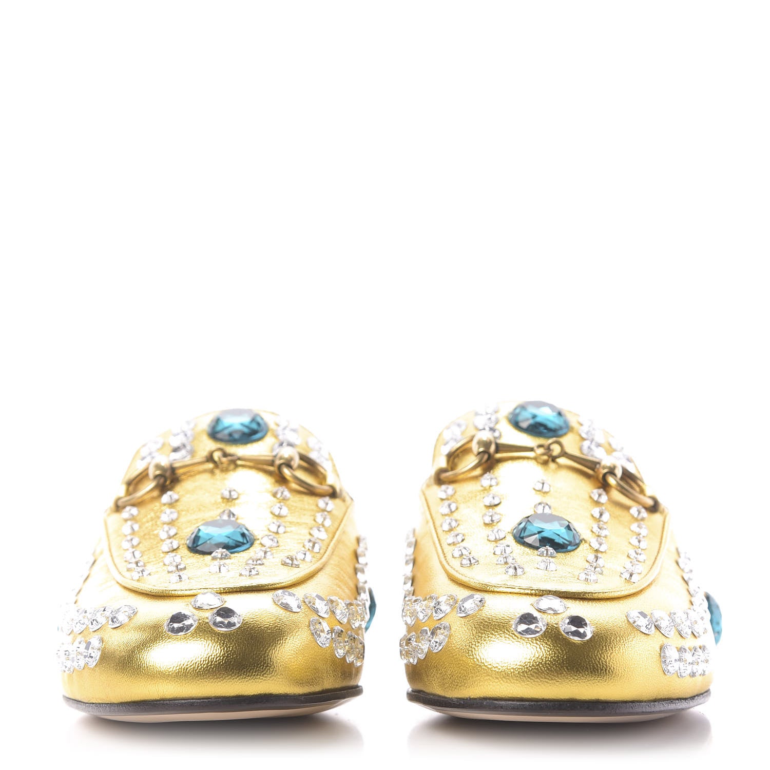 Gucci Metallic Nappa Crystal Womens Princetown Slippers 35.5 Gold 2 of 11