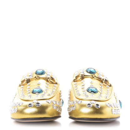Gucci Metallic Nappa Crystal Womens Princetown Slippers 35.5 Gold 2 of 11