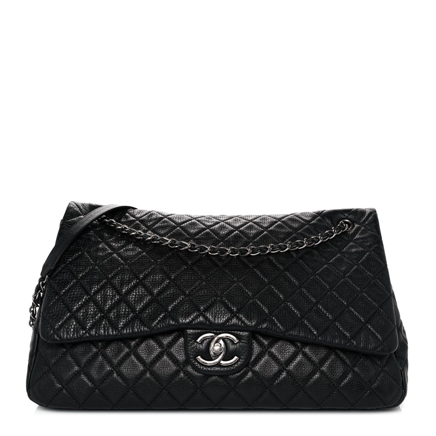 Calfskin Quilted XXL Travel Flap Bag Black