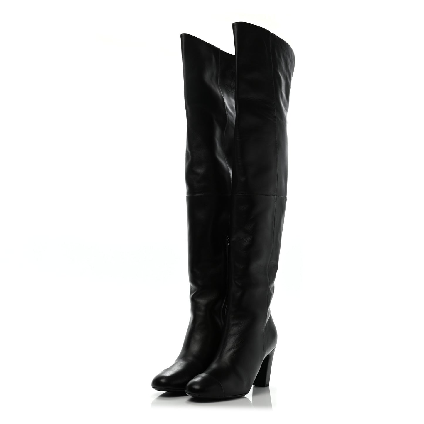 Calfskin CC Knee High Boots 38.5 Black