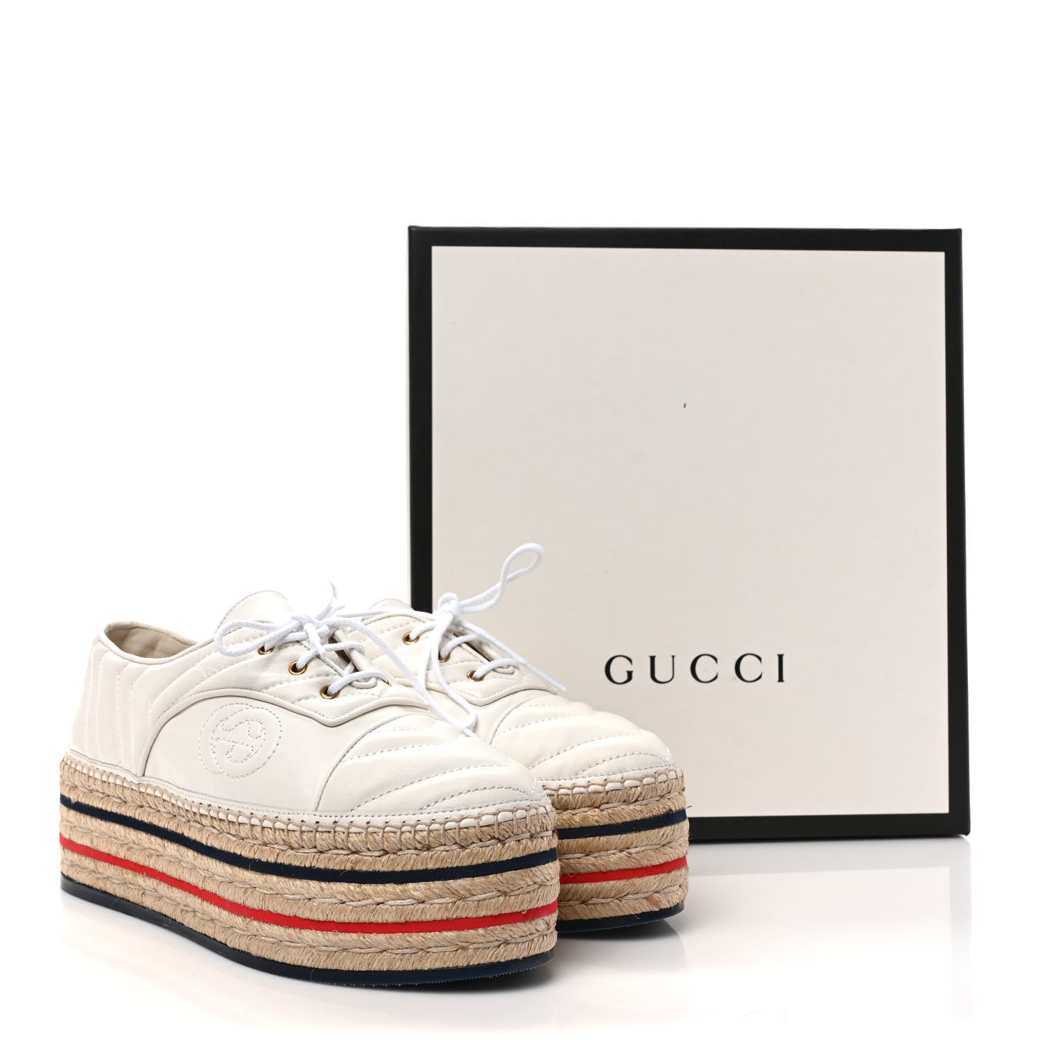 Gucci Nappa Matelasse GG Pilar Flatform Lace-Up Espadrilles 39 Great White 9 of 9