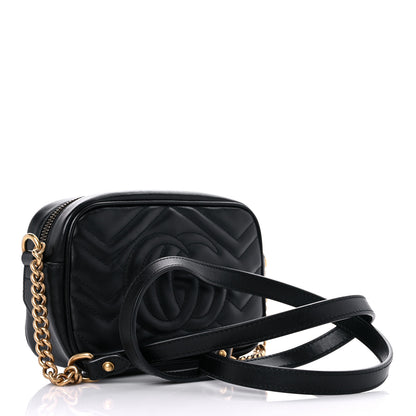 Gucci Calfskin Matelasse Mini GG Marmont Chain Shoulder Bag Black 3 of 9