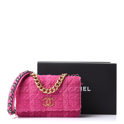 Chanel Wool Tweed Lambskin Quilted Chanel 19 Wallet On Chain WOC and Coin Purse Fuchsia 13 of 13