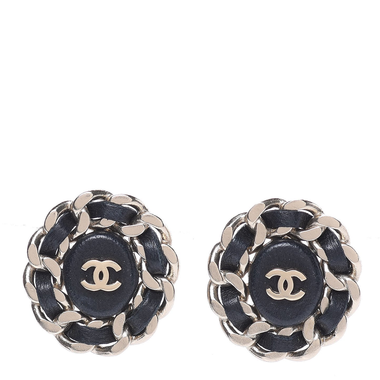 Lambskin Chain Around CC Earrings Light Gold Black