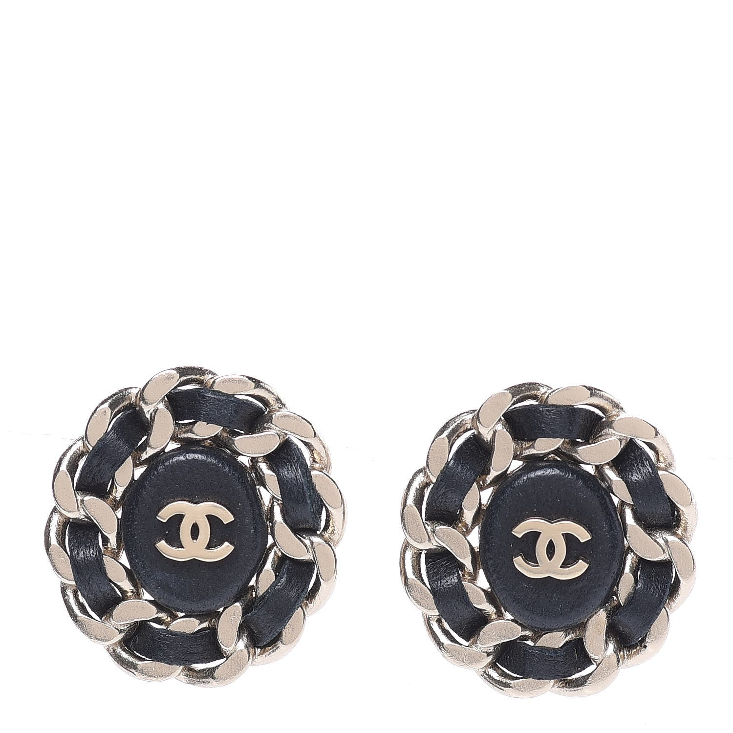Chanel Lambskin Chain Around CC Earrings Light Gold Black 1 of 6