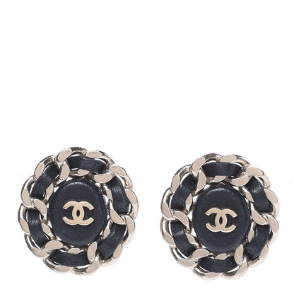 Chanel Lambskin Chain Around CC Earrings Light Gold Black 1 of 6
