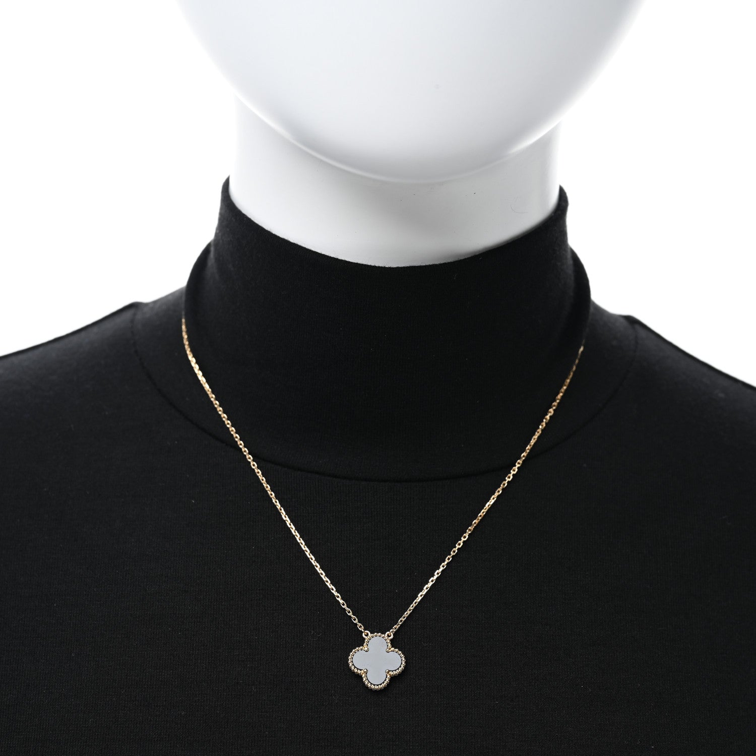 Van Cleef & Arpels 18K Yellow Gold Black Onyx Vintage Alhambra Pendant Necklace 3 of 5