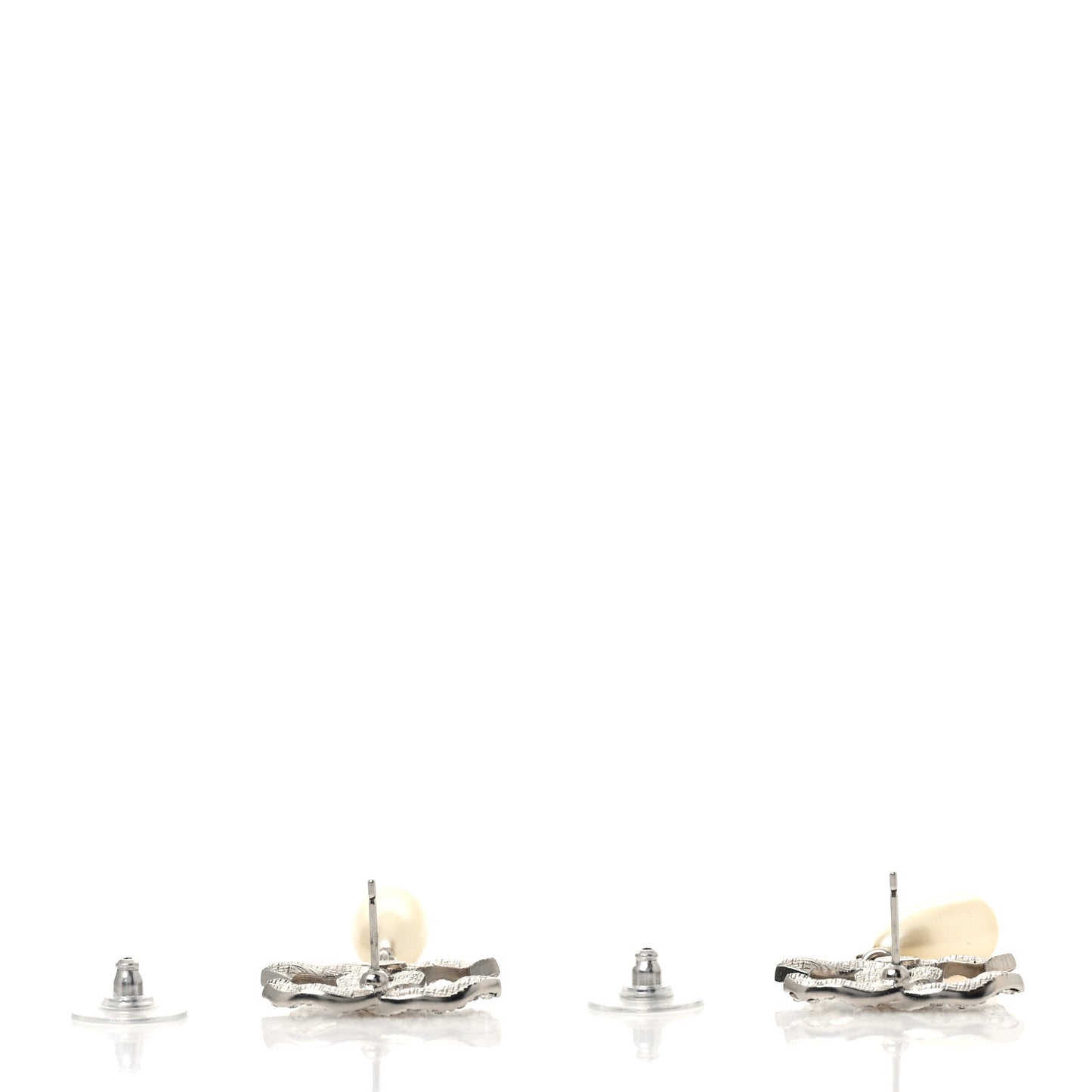Pearl Crystal CC Drop Earrings Silver Pearly White