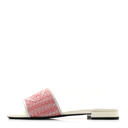 Prada Jacquard Logo Embroidered 10mm Slide Sandals 38.5 Rosso Talco 1 of 7