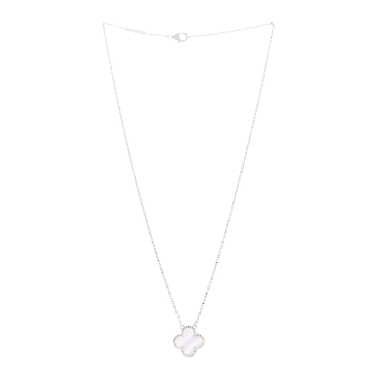 18k White Gold Chalcedony Vintage Alhambra Pendant Necklace