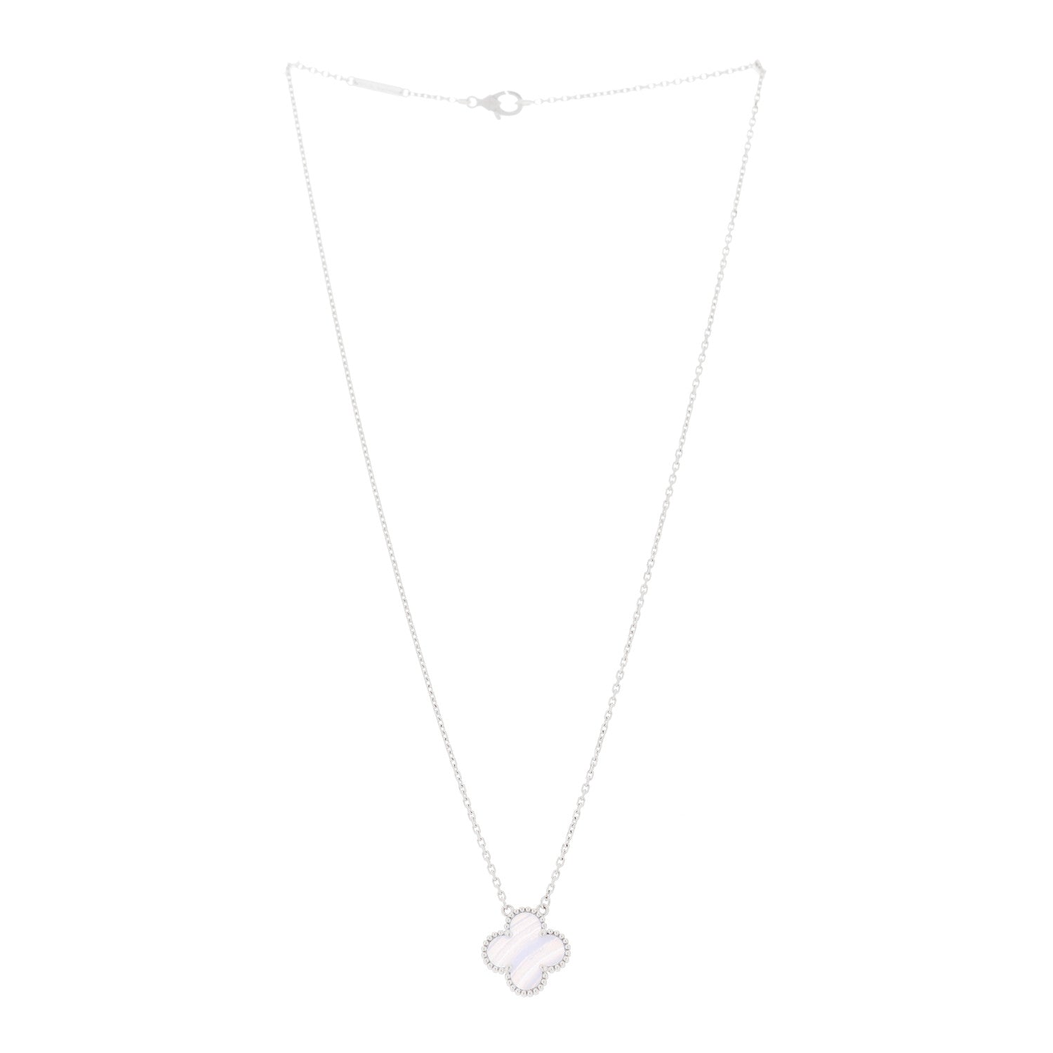 Van Cleef & Arpels 18k White Gold Chalcedony Vintage Alhambra Pendant Necklace 3 of 5