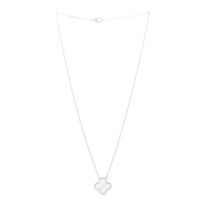 Van Cleef & Arpels 18k White Gold Chalcedony Vintage Alhambra Pendant Necklace 3 of 5