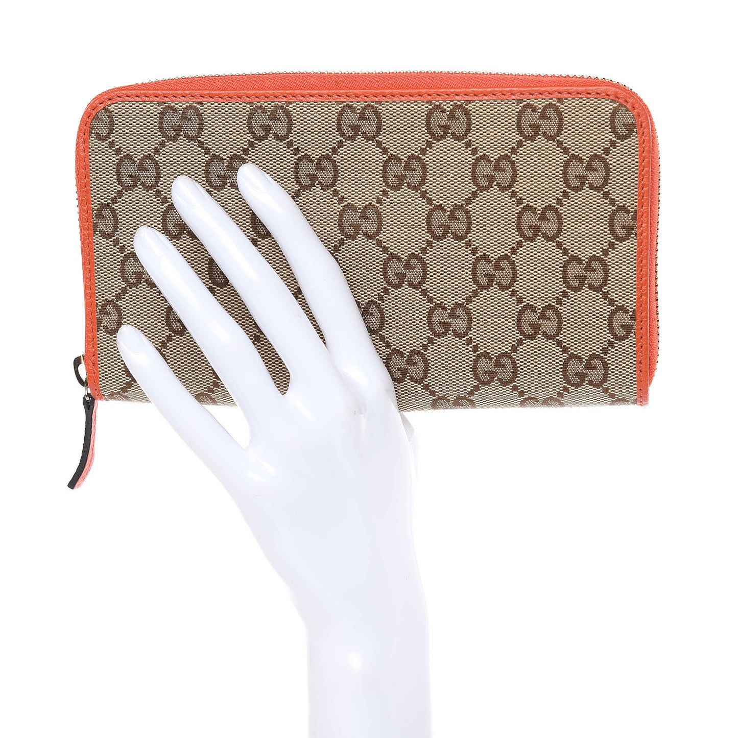 Monogram Dollar Calfskin Zip Around Wallet Beige Ebony Sun Orange