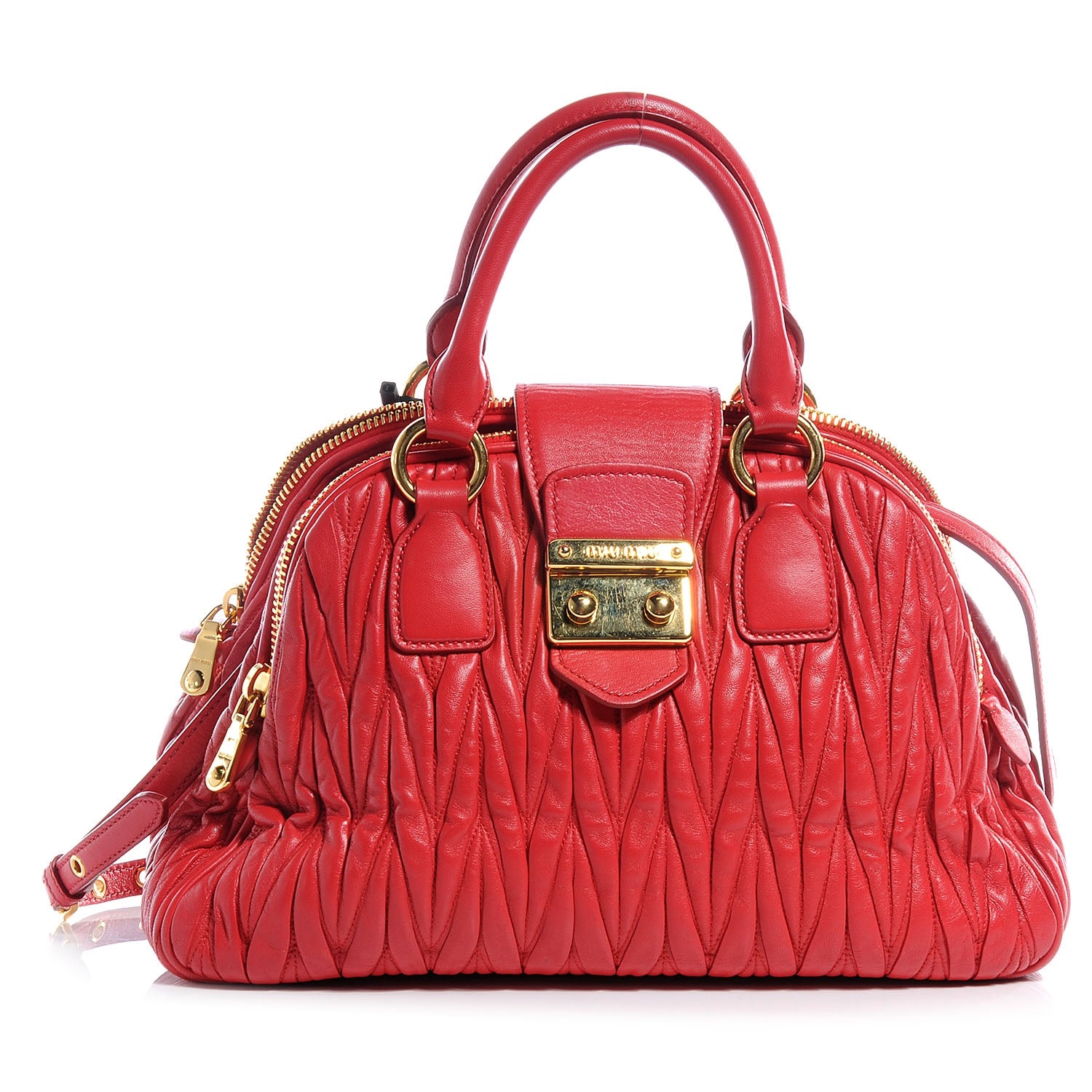 Miu Miu Leather Matelasse Bowler Red 1 of 9