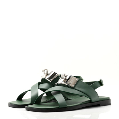 Hermes Calfskin Womens Ines Sandals 37 Vert Lierre 3 of 8