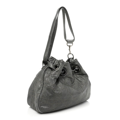 Christian Dior Metallic Lambskin Cannage Drawstring Bag Grey 3 of 21