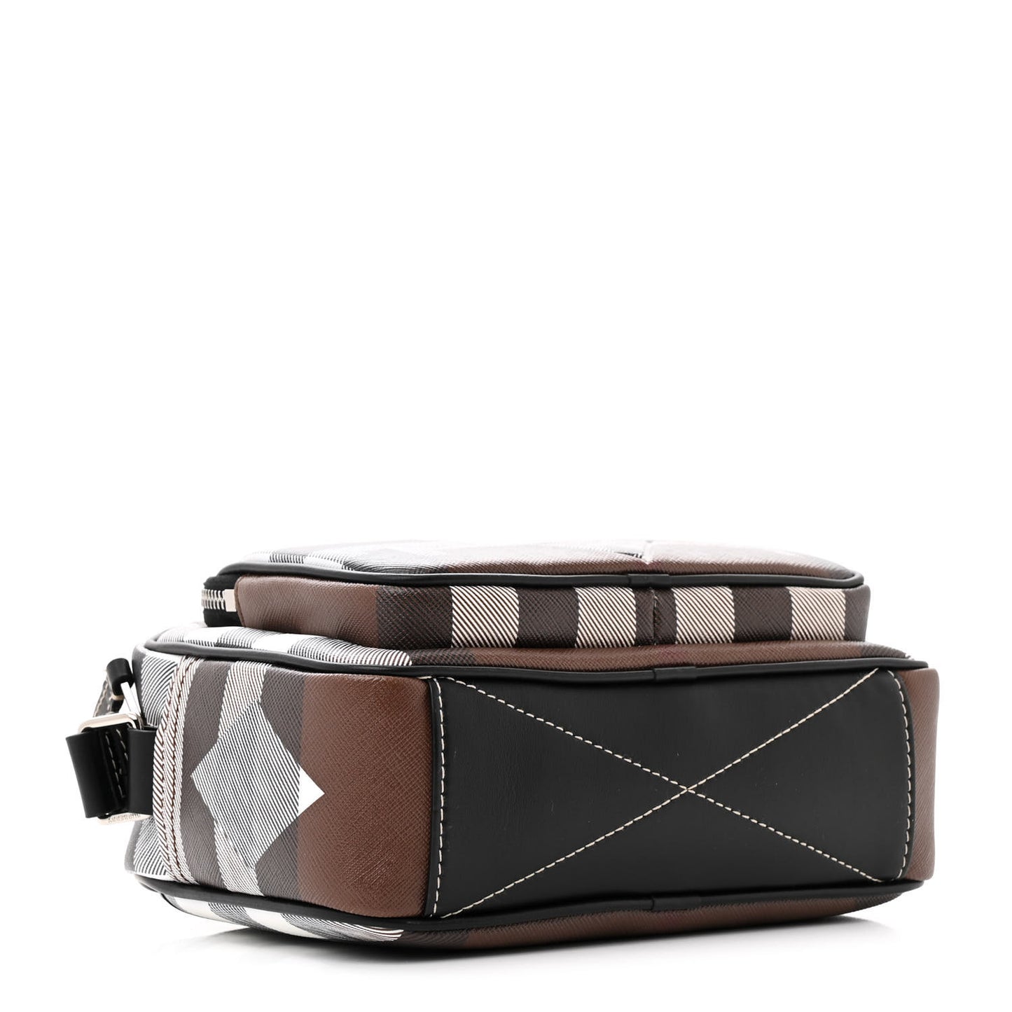 E-Canvas Calfskin Geometric Check Paddy Messenger Dark Birch Brown White