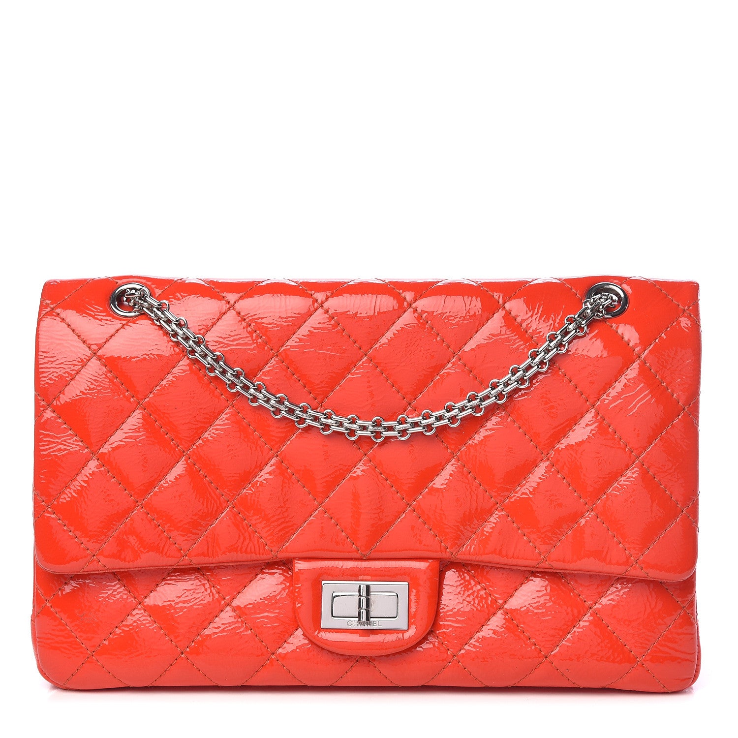 Chanel Distressed Patent Quilted 2.55 Reissue 227 Flap Red 1 of 10