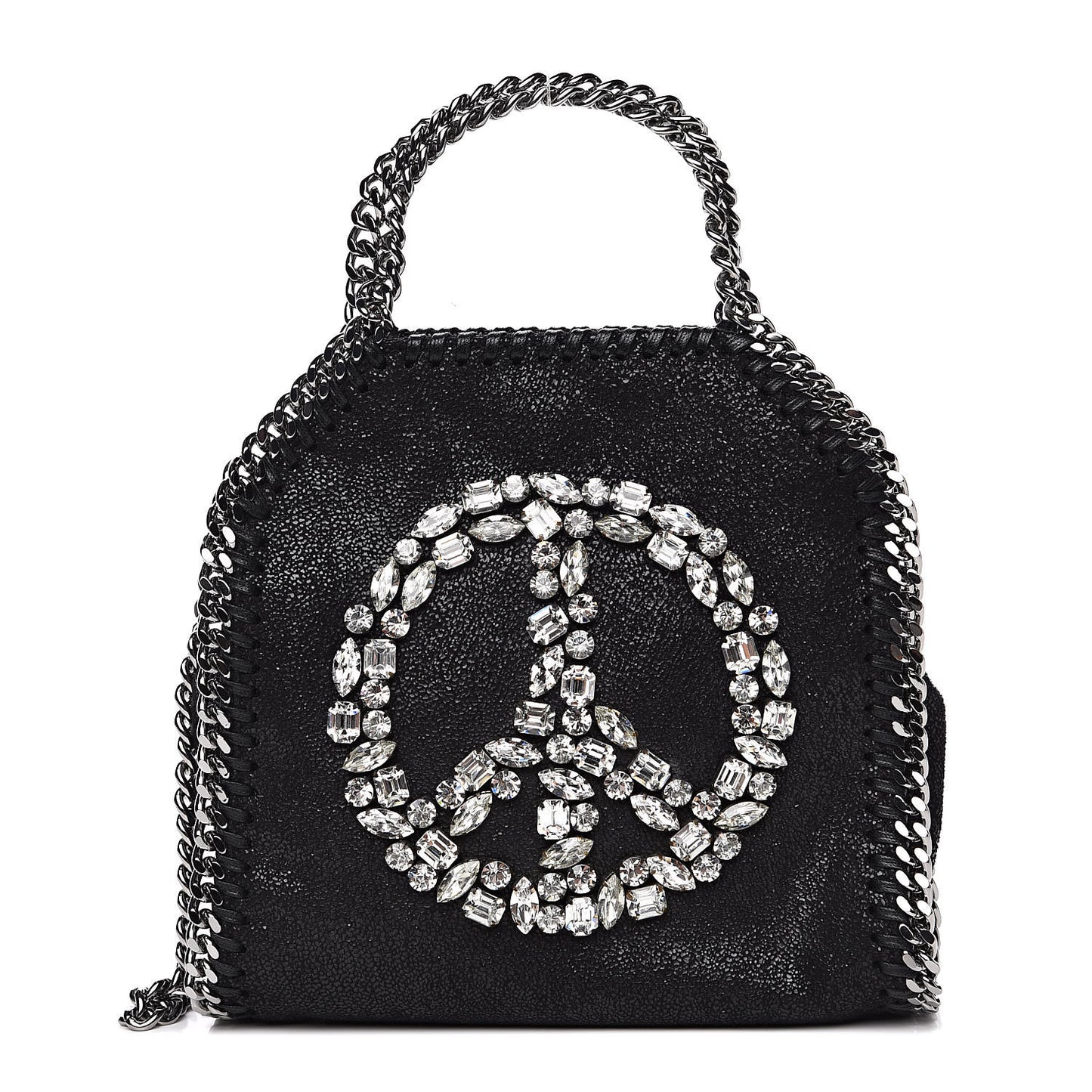Shaggy Deer Crystal Stones Peace Tiny Falabella Tote Black