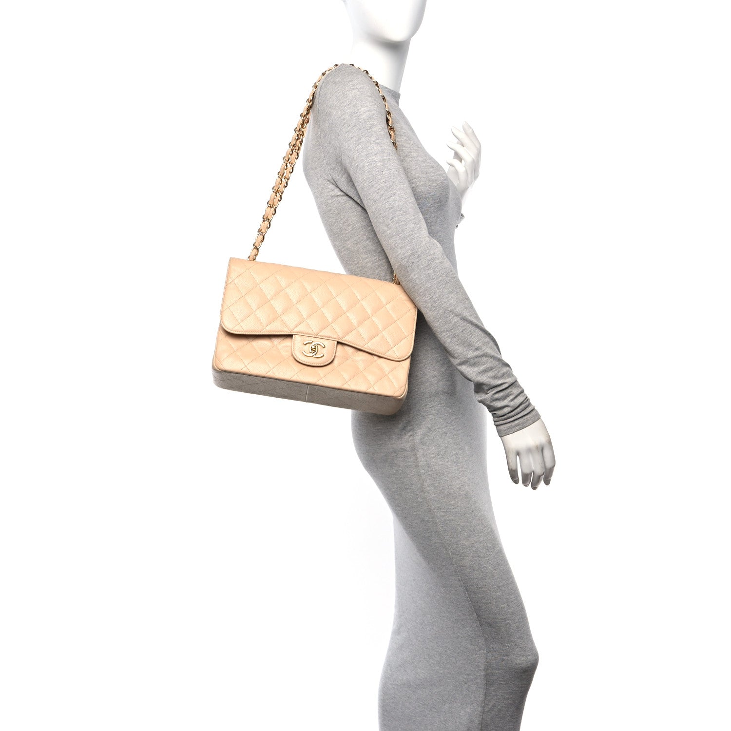 Chanel Caviar Quilted Jumbo Double Flap Beige 3 of 19