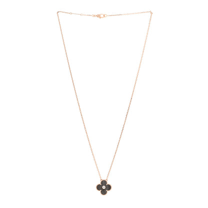 Van Cleef & Arpels 18K Rose Gold Diamond Silver Obsidian Vintage Alhambra Pendant Necklace 3 of 5