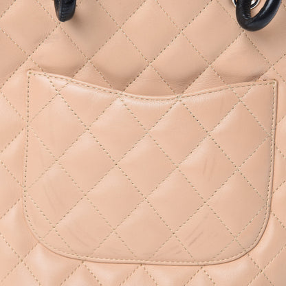 Chanel Calfskin Quilted Small Cambon Tote Beige Black 14 of 15