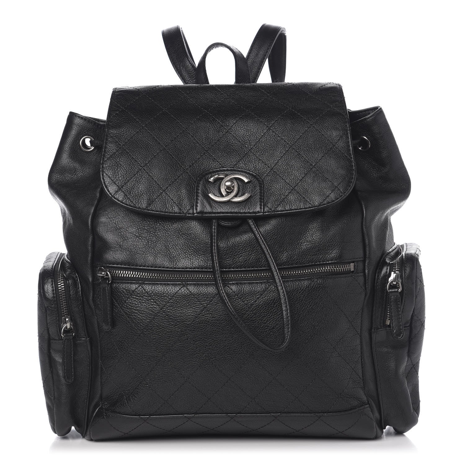 Chanel Grained Calfskin Stitched Pocket Backpack Black 1 of 9