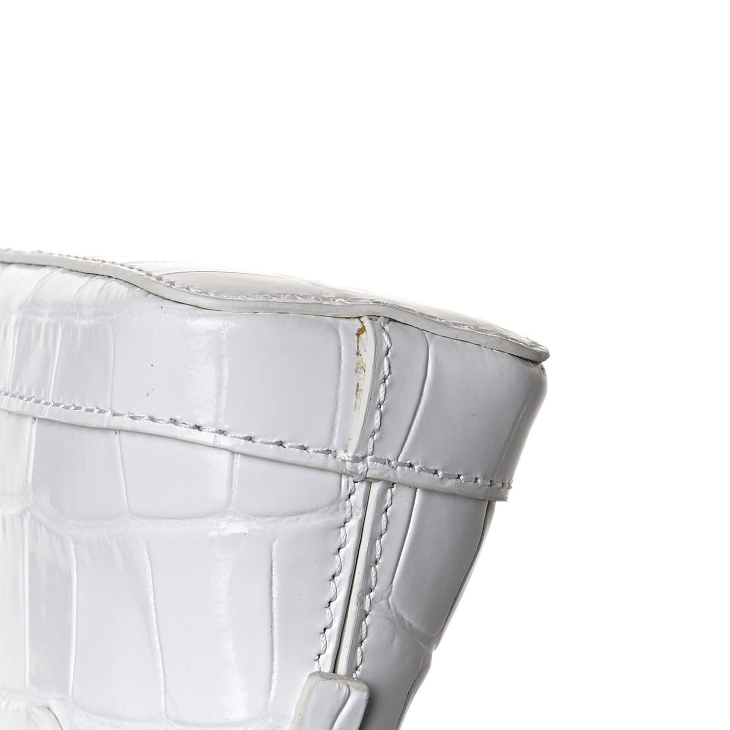 Calfskin Logo Crocodile Embossed Mini Ville Top Handle Bag White Black