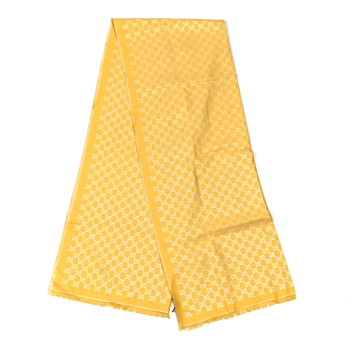 Cotton Lame GG Monogram Argentavio Fringe Scarf Lemon Light Grey