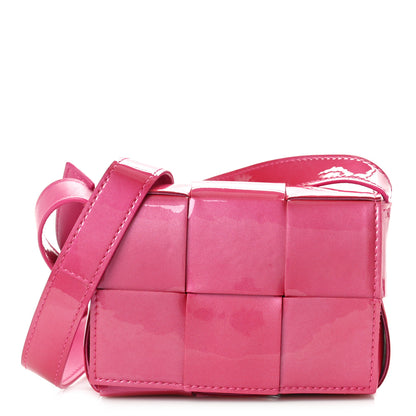 Bottega Veneta Metallic Patent Calfskin Maxi Intrecciato Extra Mini Cassette Crossbody Bag Pink 1 of 10