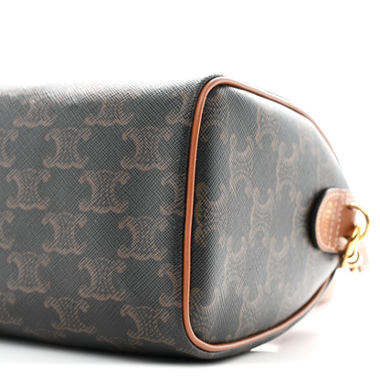 Celine Triomphe Canvas Calfskin Small Boston Bag Tan 11 of 11