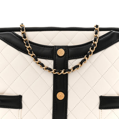 Chanel Lambskin Quilted Medium Girl Shoulder Bag White Black 7 of 12
