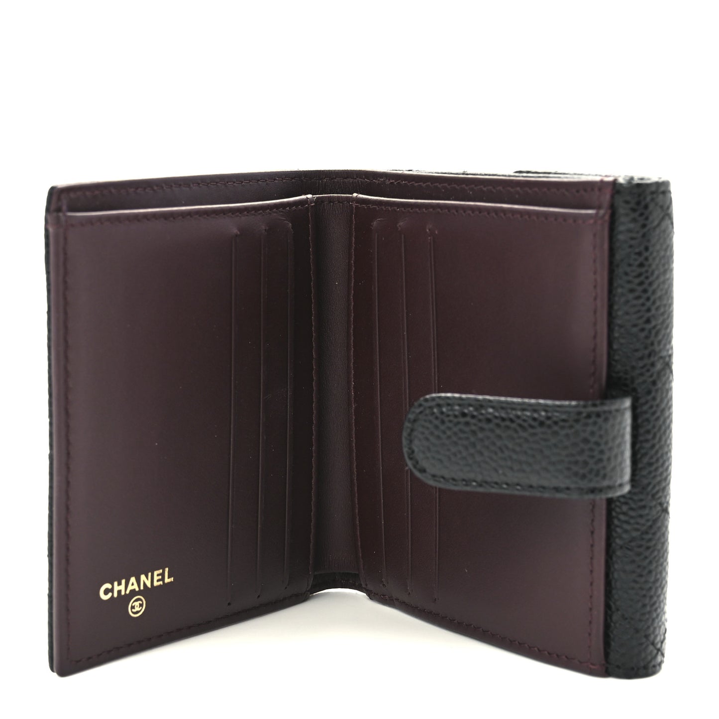 Caviar Quilted Compact French Flap Wallet Black