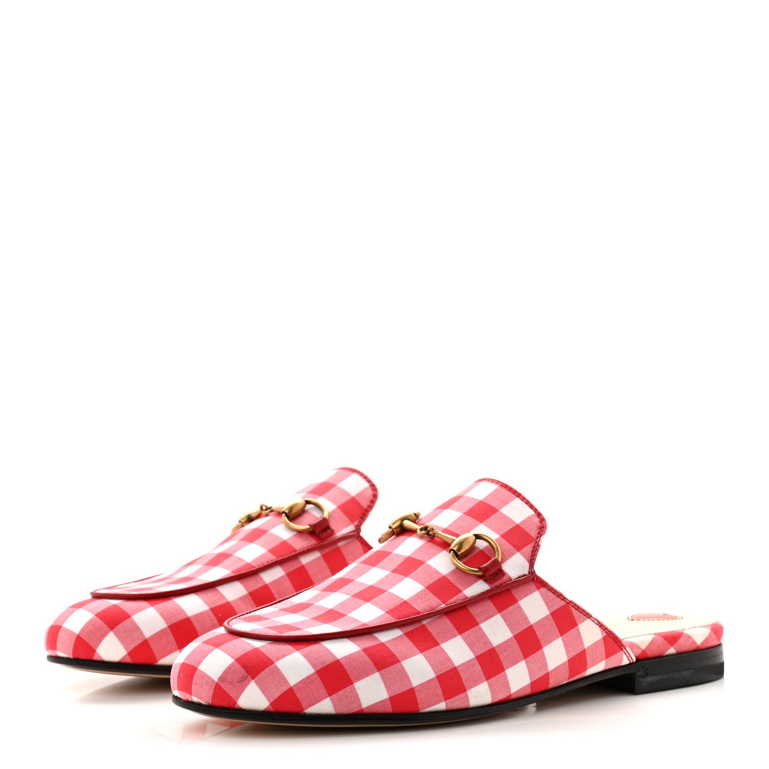 Gucci Cotton Gingham Womens Princetown Slippers 36 White Red 3 of 12