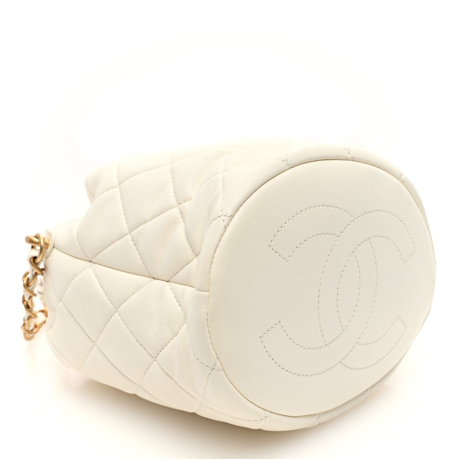 Chanel Lambskin Quilted Pearl Crown Drawstring Bag White 4 of 10
