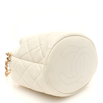 Chanel Lambskin Quilted Pearl Crown Drawstring Bag White 4 of 10