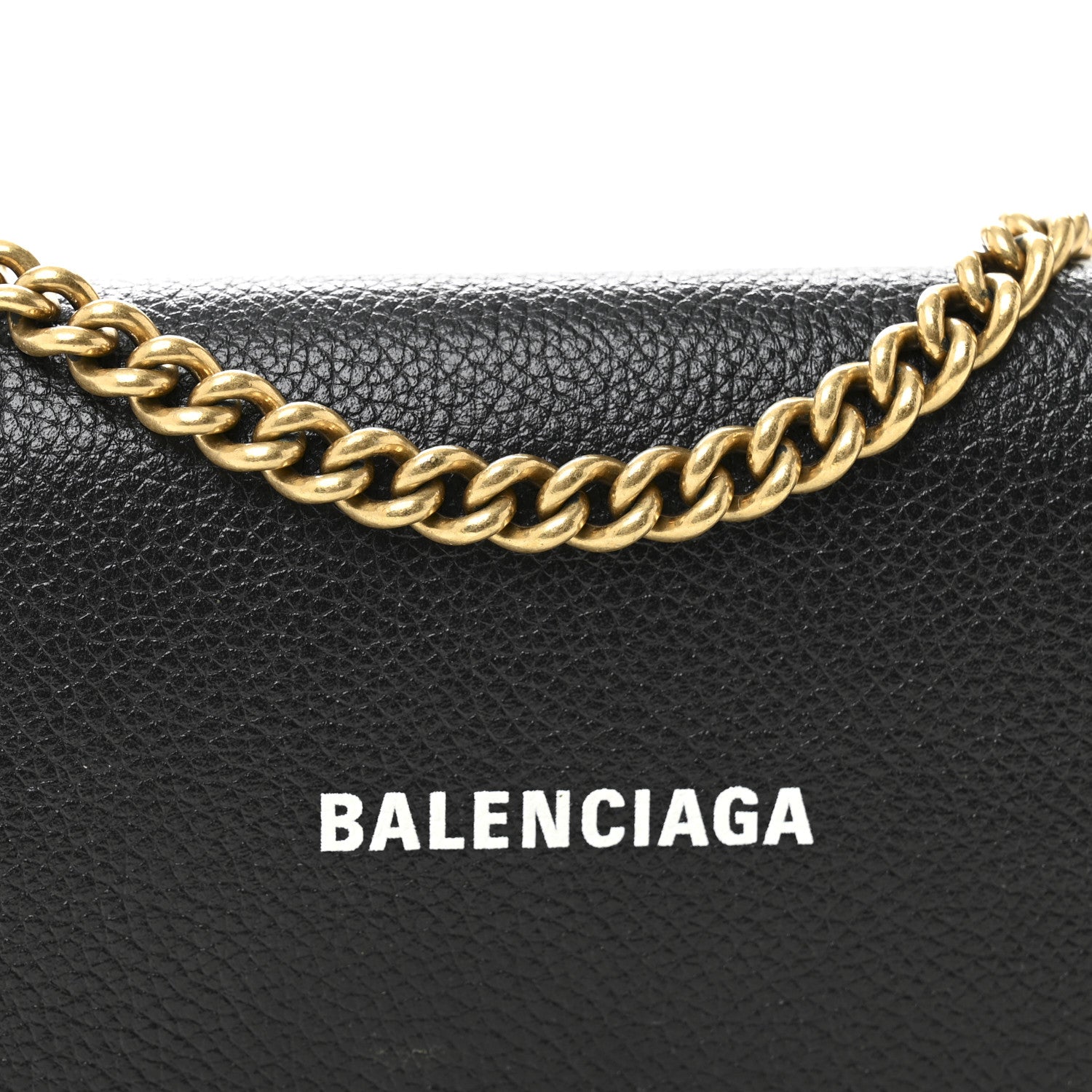 Balenciaga Grained Calfskin Logo Cash Phone Holder Wallet On Chain Black White 7 of 9