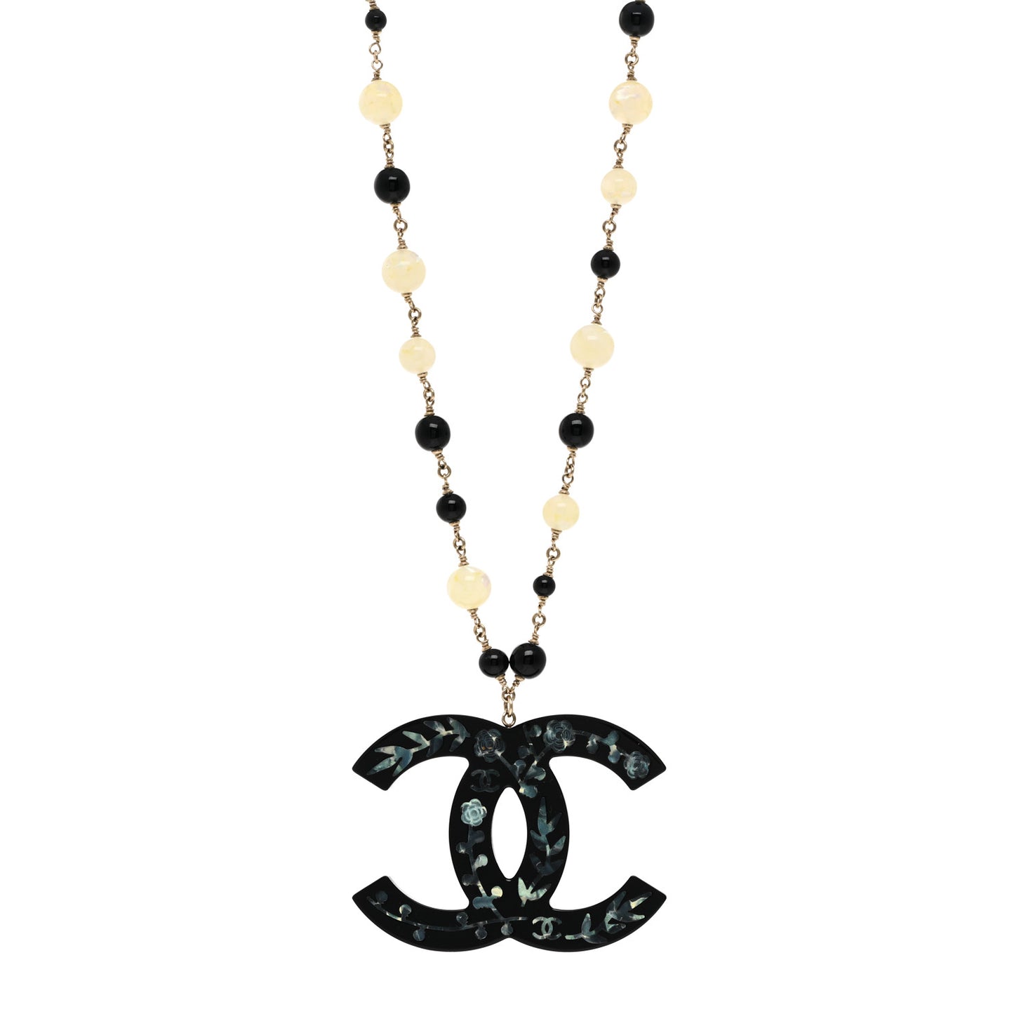 Beaded Mother of Pearl Oversized CC Necklace