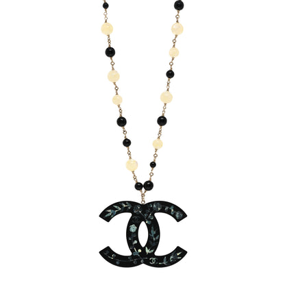 Chanel Beaded Mother of Pearl Oversized CC Necklace 1 of 8