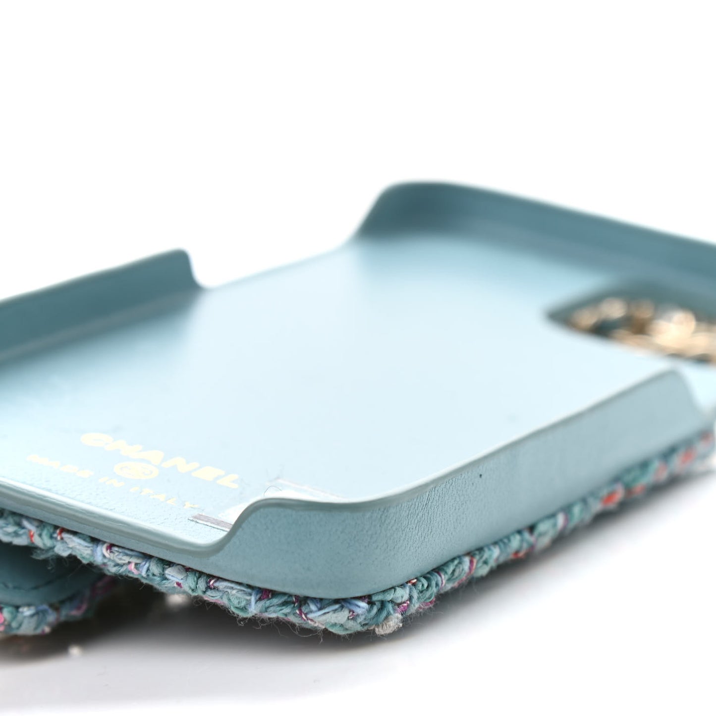 Tweed Quilted iPhone XII Pro Case With Chain Turquoise Purple White Red
