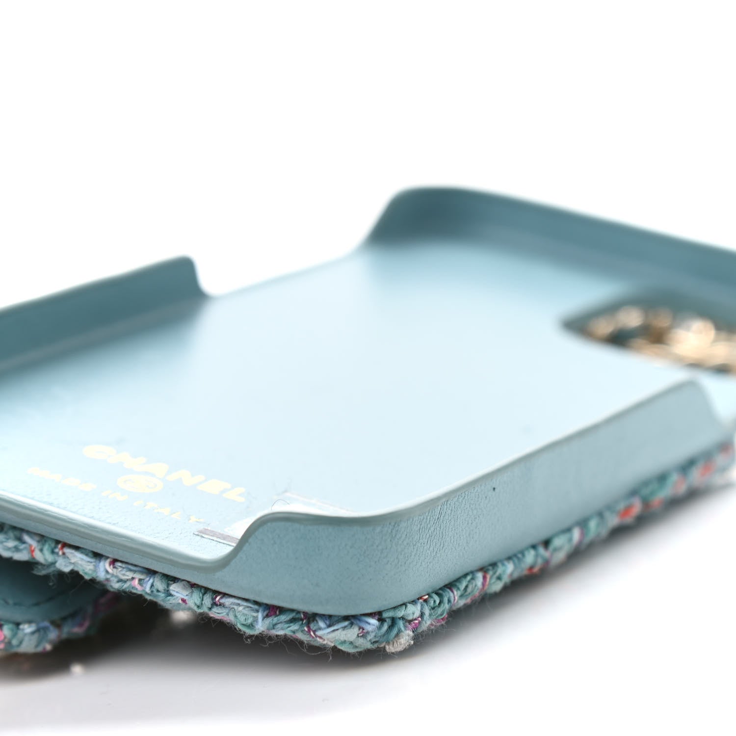 Chanel Tweed Quilted iPhone XII Pro Case With Chain Turquoise Purple White Red 8 of 8