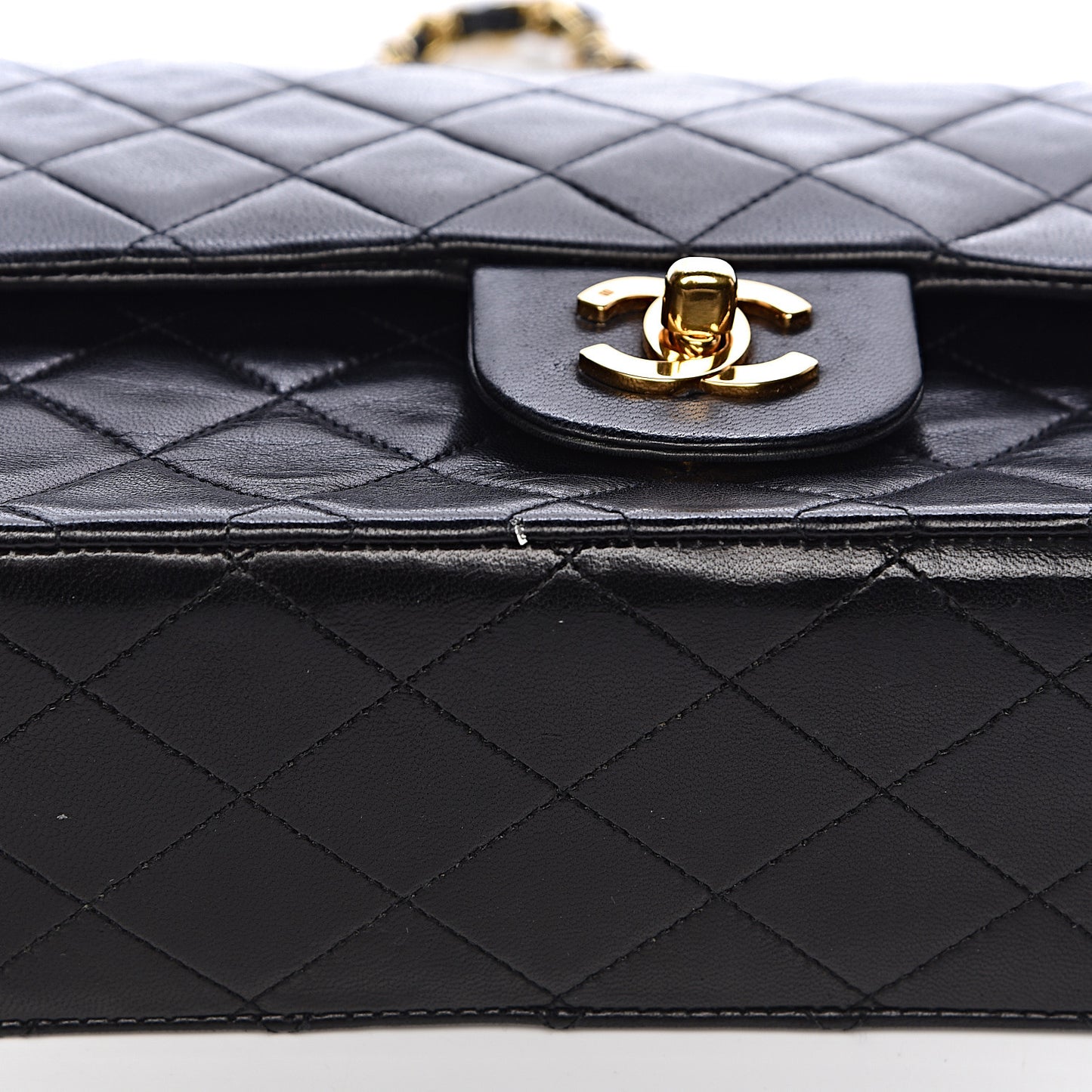 Lambskin Quilted Medium Double Flap Black